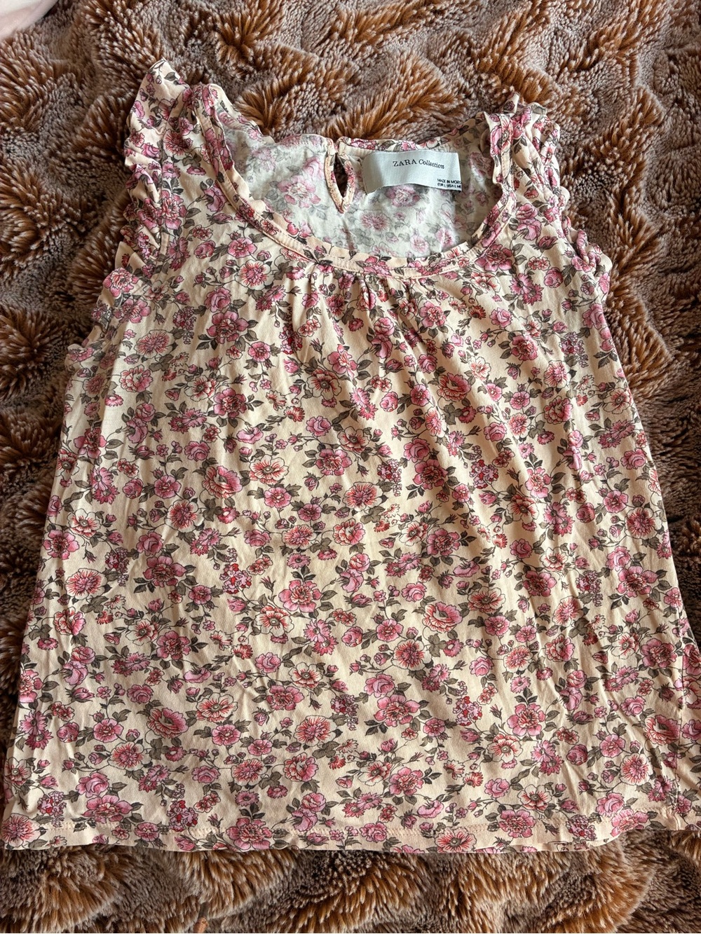 Zara women’s Floral Cream & Pink Sleeveless Top
